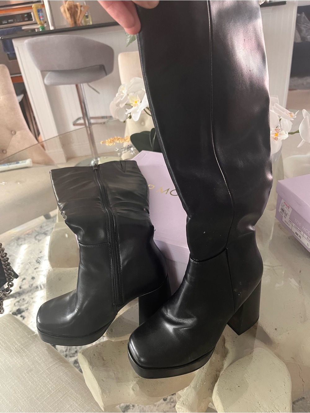 Zara Black Over-the-Knee Platform Block Heel Boots‼️Zara brand only for exposure